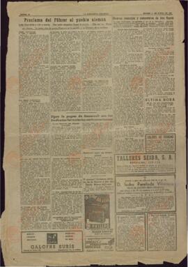 Periódico: "La Vanguardia". 1944. Anterior al desembarco en Normandía