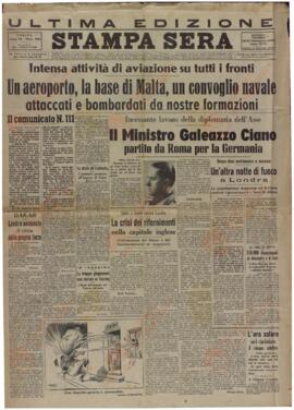 Stampa Sera. "Un aeropuerto, la base de Malta, un convoy naval, atacados y bombardeados por nuestras formaciones".Turín 26 - 27 Septiembre 1940
