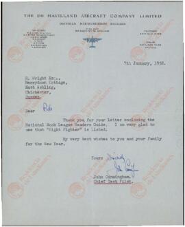 Cunningham, John. "Carta a Robert Wright". 7 enero 1958