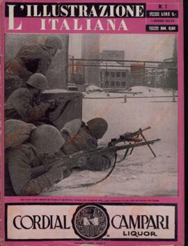 L'Illustrazione Italiana, Nº 1. "En el frente ruso: reparto del Cuerpo de expedición italiano a la conquista de la zona industrial de una ciudad a orillas del Donez", 4 enero 1942