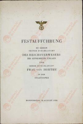 "Horthy von. Festival del rey de Hungría y su mujer. 25 agosto 1938"