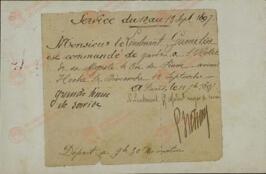 Nota de servicio al lugarteniente Gamelin. París, 12 al 13 septiembre 1897 (en francés).