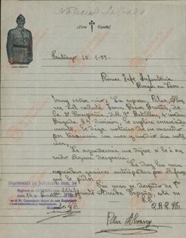 Álvarez, Pilar. Solicitud de información sobre su marido Jesús Pazos Brañas. Santiago de Compostela, 10 enero 1937