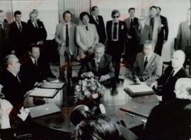 Reunión en Varsovia entre el Presidente Soviético Leonid Brezhnev y el francés Valery Giscard d'Estaing y el Polaco Edward Gierek en el Palacio de Wilenow. Varsovia, 19 de mayo de 1980. (EUROPA PRESS).
