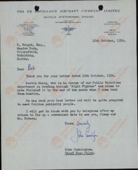 Cunningham, John. "Carta a Robert Wright". 18 Octubre 1956