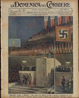 La Domenica del Corriere. "Mussolini habla a Berlín". 10 de octubre de 1937.