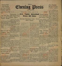Evening Press. Guernsey, 29 Marzo 1945. "Los tanques estadounidenses atacados por todos los flancos."