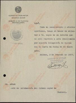 Euzkadi, Estado Mayor de. Bilbao, 2 febrero 1937