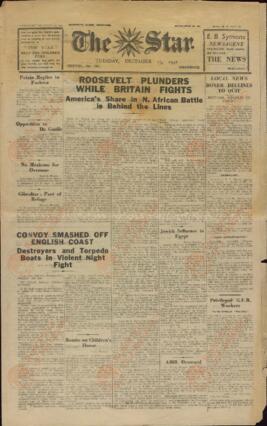 "The Star", el Periódico de la vieja Guernsey. 15 diciembre 1942. "Roosevelt saquea mientras los británicos luchan."