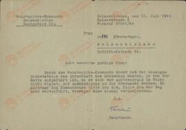 "Betti Hörstermann. Inclusión en la lista de honor alemana. Gelsenkirchen, 12 julio 1944"