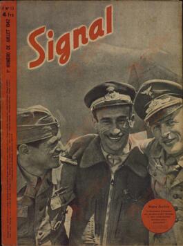 Signal. "Nuestro italiano. El Teniente Celentano, que en África, ha conseguido derribar tres Curtiss". 1er Nº Julio 1942.