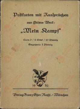 "Postales con sentencias del trabajo de Hitler: Mi lucha"
