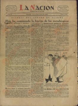 La Nación / Diario de la noche. "Hoy ha comenzado la huelga de los metalúrgicos". Madrid, viernes 9 marzo 1934.