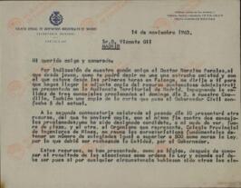 Carta sobre Gibraltar del Colegio Oficial de Ingenieros Industriales de Madrid: 14 noviembre 1963