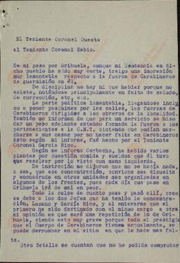 Guarnición de carabineros de Orihuela, informe. Madrid, 24 diciembre 1936 (Guerra Civil).