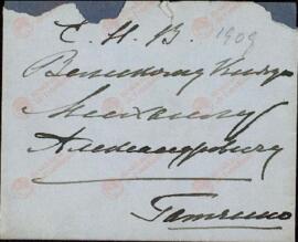 Carta y Sobre de la Zarina Maria Feodorovna al Gran Duque Mikhail, enviada desde el yacht HMS Victoria & Albert. Nápoles, 21 abril 1909