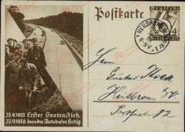 Postal. "1000 Km de autopista lista. 23 septiembre 1936"