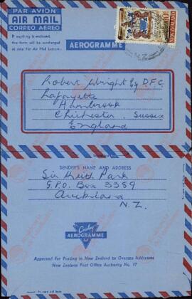 Park, Keith. Carta a Robert Wright, 19 agosto 1969