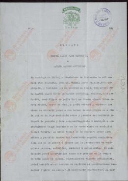 Vapor Uruguay. Sancho Contreras, Eduardo. "Mandato" de Raquel Claro Velasco (esposa). Santiago de Chile, 17 diciembre 1940