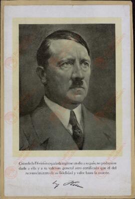 Hitler, Adolfo. Fotografía impresa de una litografía de un retrato.
