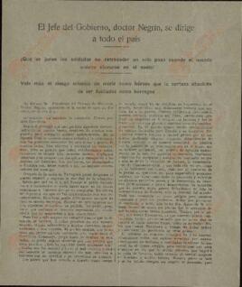 "El Jefe del gobierno Dr. Negrín, se dirige a todo el país" (instando a la resistencia para evitar el derrumbamiento militar de la República).