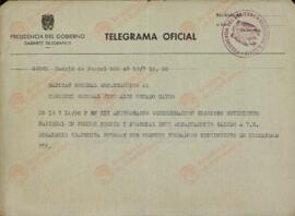 Telegrama del Capitán General del Departamento (Presidencia del Gobierno) al Teniente General Jefe del Alto Estado Mayor, felicitando por el XIXº Aniversario del Glorioso Movimiento, c. 1950