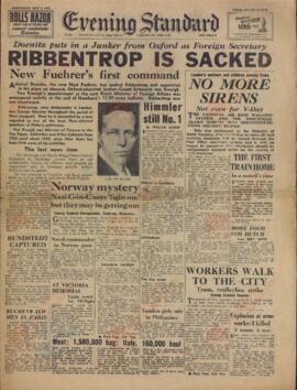 "Evening Standard", 2 de Mayo de 1945, "Ribbentrop, Despedido"