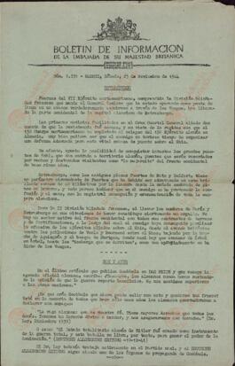 Boletín de Información de la Embajada de Su Majestad Británica. Panorama Informativo. Madrid, Sábado 25 de Noviembre de 1944