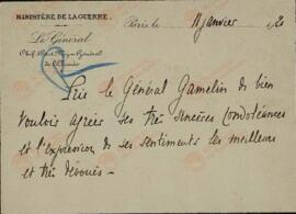 General Gamelin. "Nota manuscrita desde el Ministerio de la Guerra. París, 11 enero 1921"