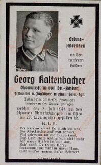 Esquela mortuoria de Georg Kaltenbacher. 7 julio 1944