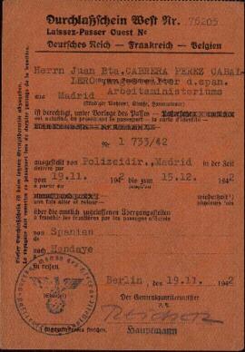 Juan Bautista Cabrera Pérez. Pase oeste. 19 Noviembre 1942