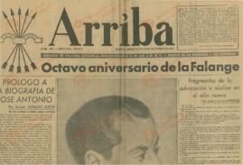 Arriba, Órgano de Falange Española Tradicionalista y de las JONS, "Octavo Aniversario de la Falange", 29 de Octubre de 1941.