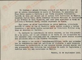 Rumor de reajustes de Gobierno. Madrid, 21 septiembre 1942