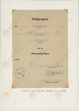 "Assault - Silver. Certificado de bienes del cabo superior Heinz Passarge. 10 noviembre 1944"