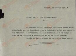 Gallo, Alejandro (posiblemente). A José Millán Astray. Madrid, 23 octubre 1942