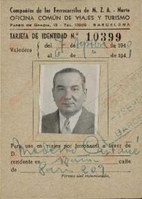 Castañé Lloret, Modesto. Billete de tren. Válido entre el 7 septiembre 1940 y 6 septiembre 1941