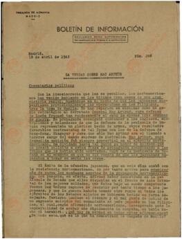 "La verdad sobre MacArthur". Boletín de información n.º 246. Embajada alemana en Madrid, 18 abril 1942