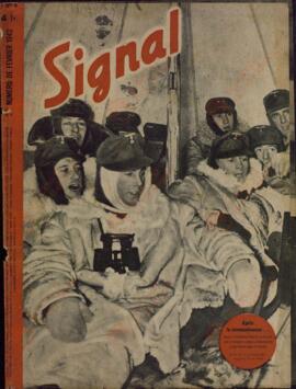 Signal. "Tras un reconocimiento... En el extremo Norte, la infantería de montaña alemana descansa en la tienda de campaña". 2º Nº Febrero 1942.