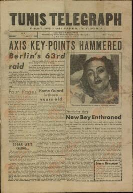 "Tunis Telegraph", 17 de Mayo de 1943, "Castigadas las Zonas Clave del Eje"