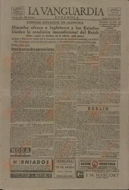 Periódico: "La Vanguardia". Domingo 29 abril 1945