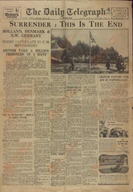 "The Daily Telegraph", 5 de Mayo de 1945, "Rendición: Éste es el Final".