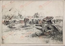 Grineau, Bryan de (1883-1957). "Entrada de Soldados en un Pueblo ", s.d. Primera Guerra Mundial