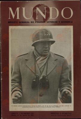 Mundo. Revista semanal de política exterior y economía. Nº 225. (El general Patton en la portada). Madrid, 27 agosto 1944