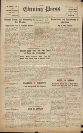 Evening Press. Guernsey, 21 Agosto 1941. Las tropas alemanas siguen avanzando en Ucrania."