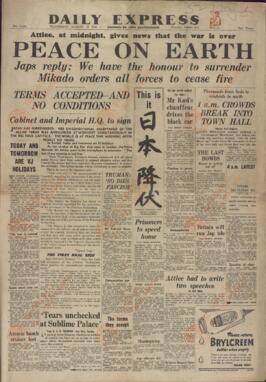 "Daily Express", 15 de Agosto de 1945, "Paz en la Tierra".