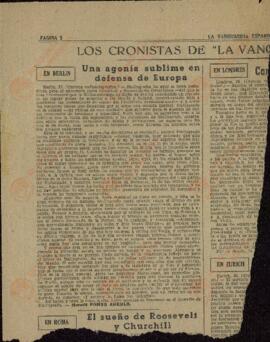 La Vanguardia. "Una agonía sublime en defensa de Europa" (no se ve la fecha por estar el papel roto).