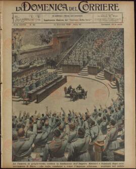 La Domenica del Corriere. "La Cámara en gris verdoso, celebra la fundación del Imperio...". 13 de diciembre de 1936.
