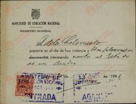 Recibo de Cuota de la Sección Femenina de Falange y Recibo del Ministerio de Educación Nacional. 1 Julio 1939