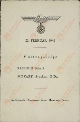 "Mozart. Programa. 22 febrero 1940"