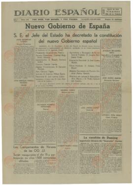 Diario español. "Nuevo Gobierno de España". Viernes, 11 agosto 1939